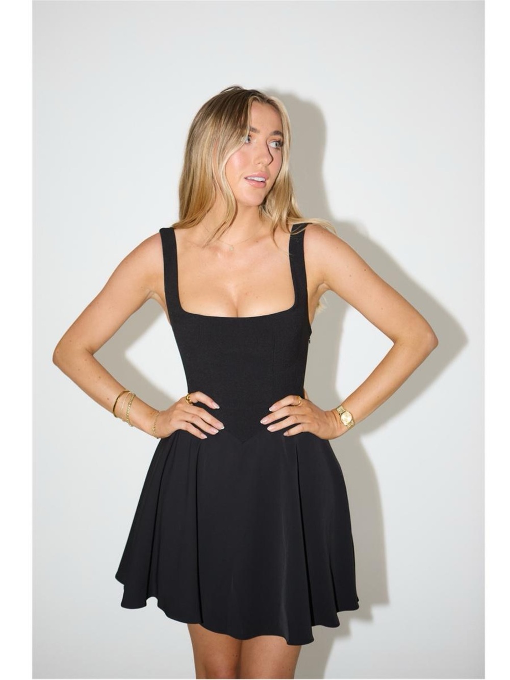 Odd Muse Black Princess Waist Square Neck Mini Dress XS